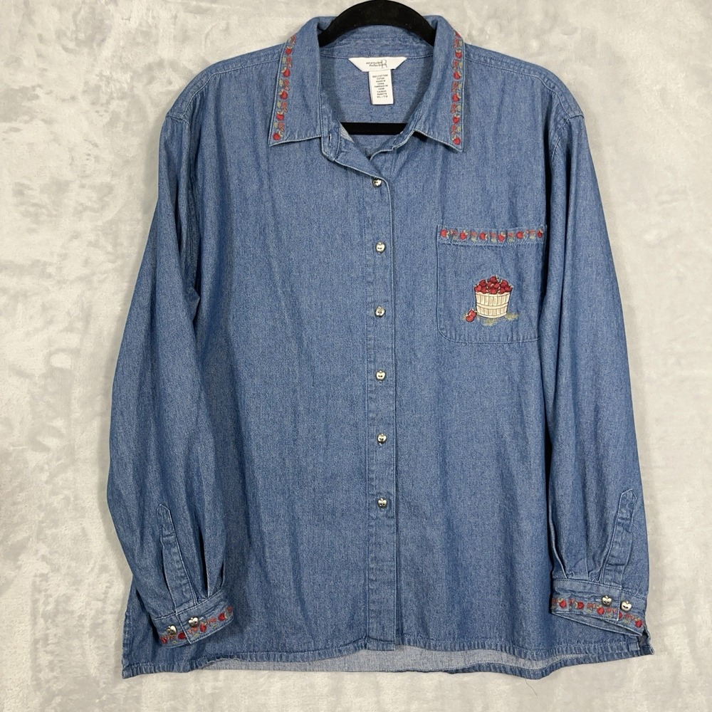 VTG Northern Reflections Denim Top Embroidered Button-Up XL Cottagecore Prairie